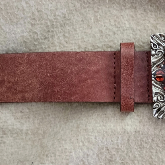 STREETS AHEAD VINTAGE BROWN LEATHER BELT WITH REAL RAW STONES SZ MEDIUM USED. - Picture 7 of 7